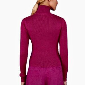 FARM Rio Raspberry Cropped Turtleneck Ribbed Women's Sweater  NWT